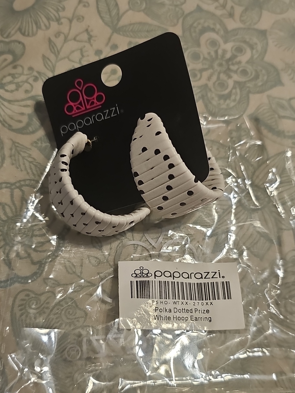 paparazzi White and Black Polka Dot Wrapped Hoop Earrings